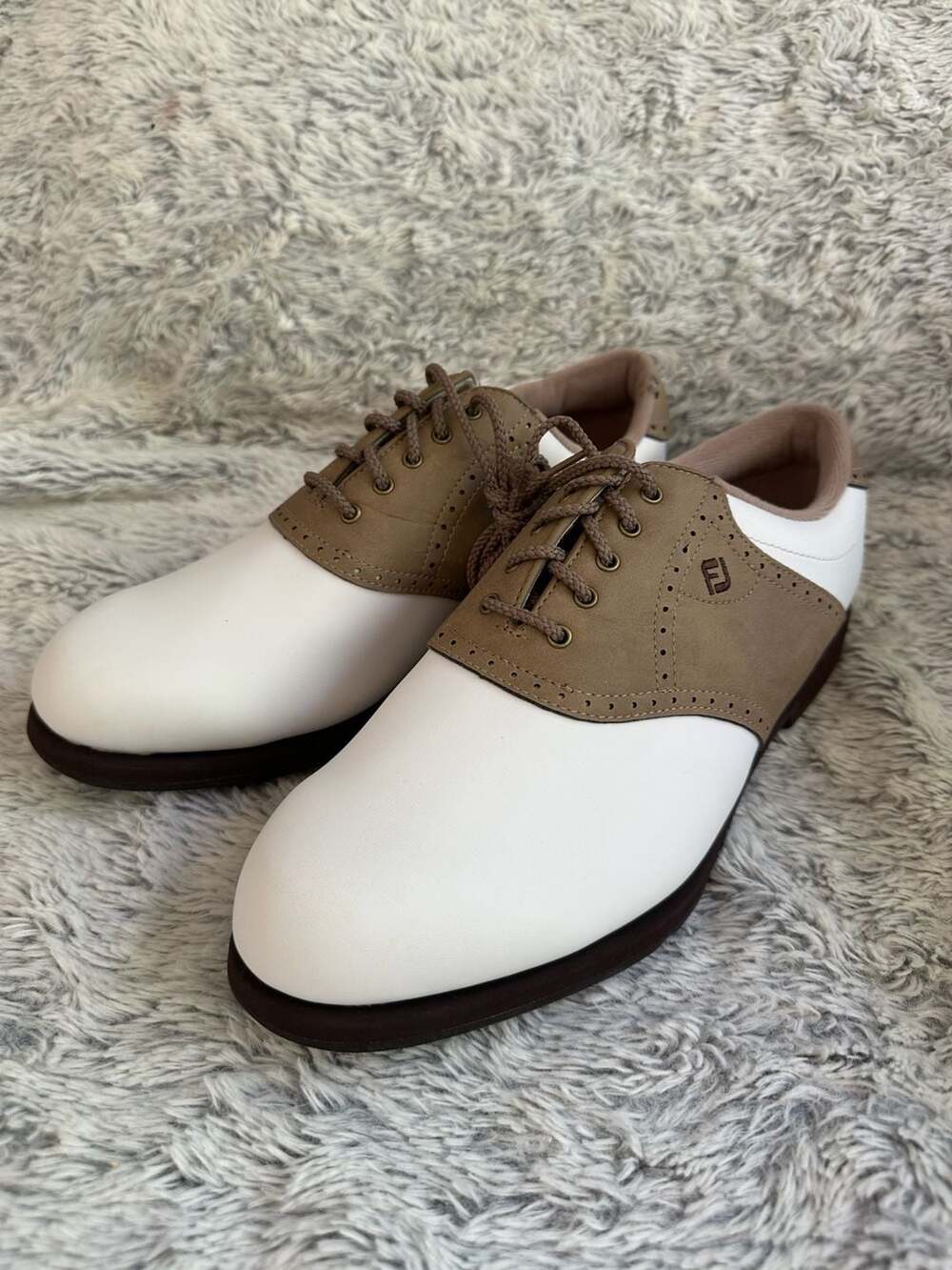 FootJoy Greenjoys Women's White and Brown Saddle Golf Shoes Model 48727